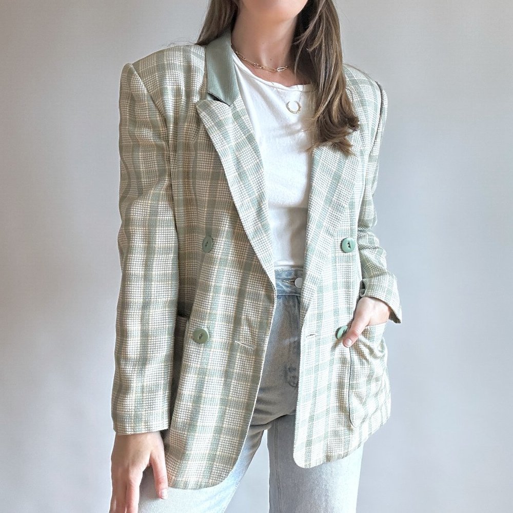 Vintage Sage and Yellow Plaid Blazer